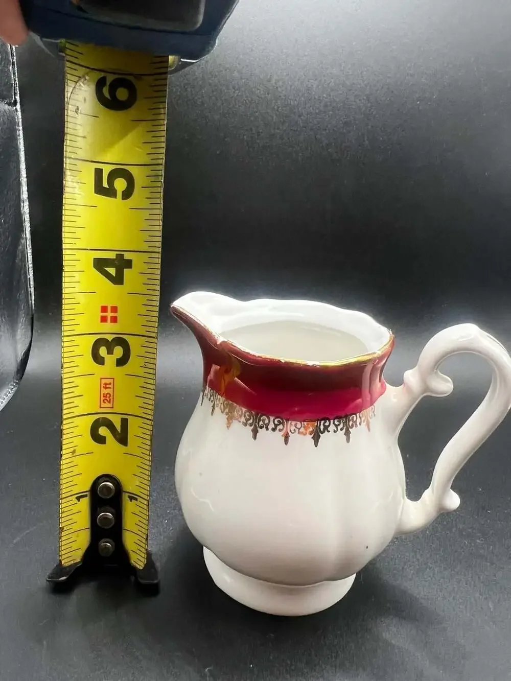 Vintage Japanese Porcelain Floral and Red-Gold Trim Creamer Pitchers (Set of 2)